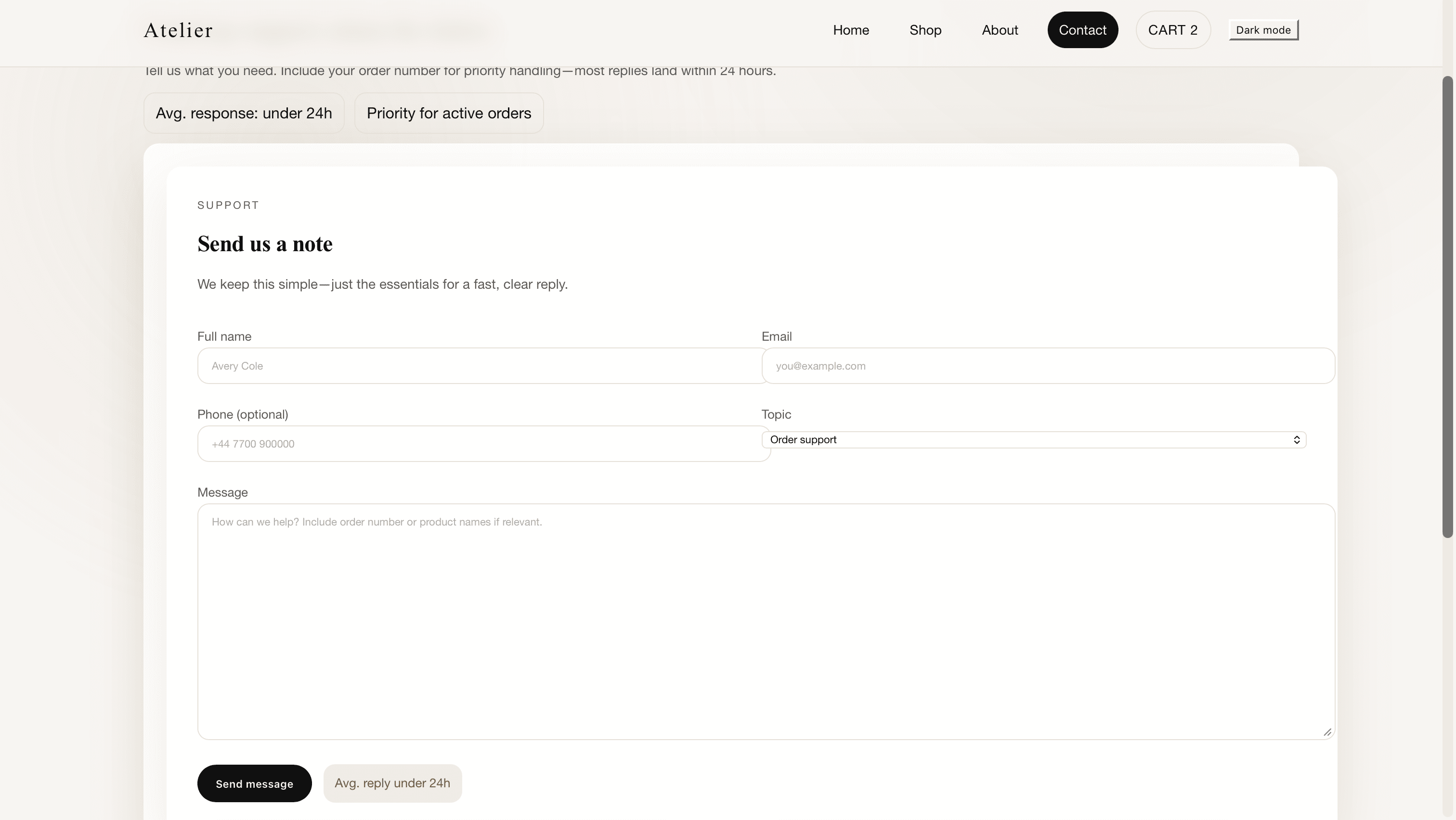 Ecommerce homepage hero