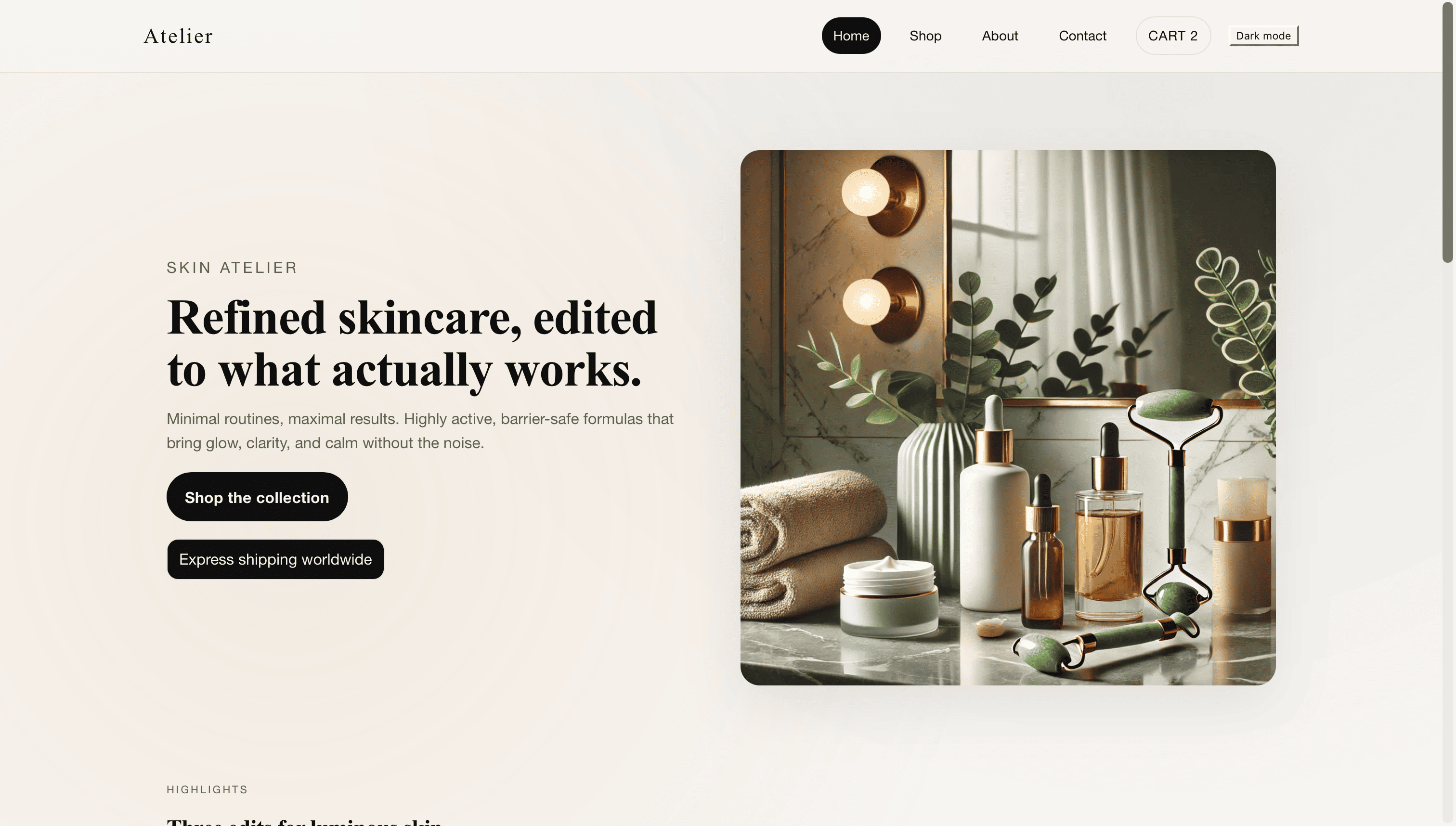Skincare e-commerce store redesign